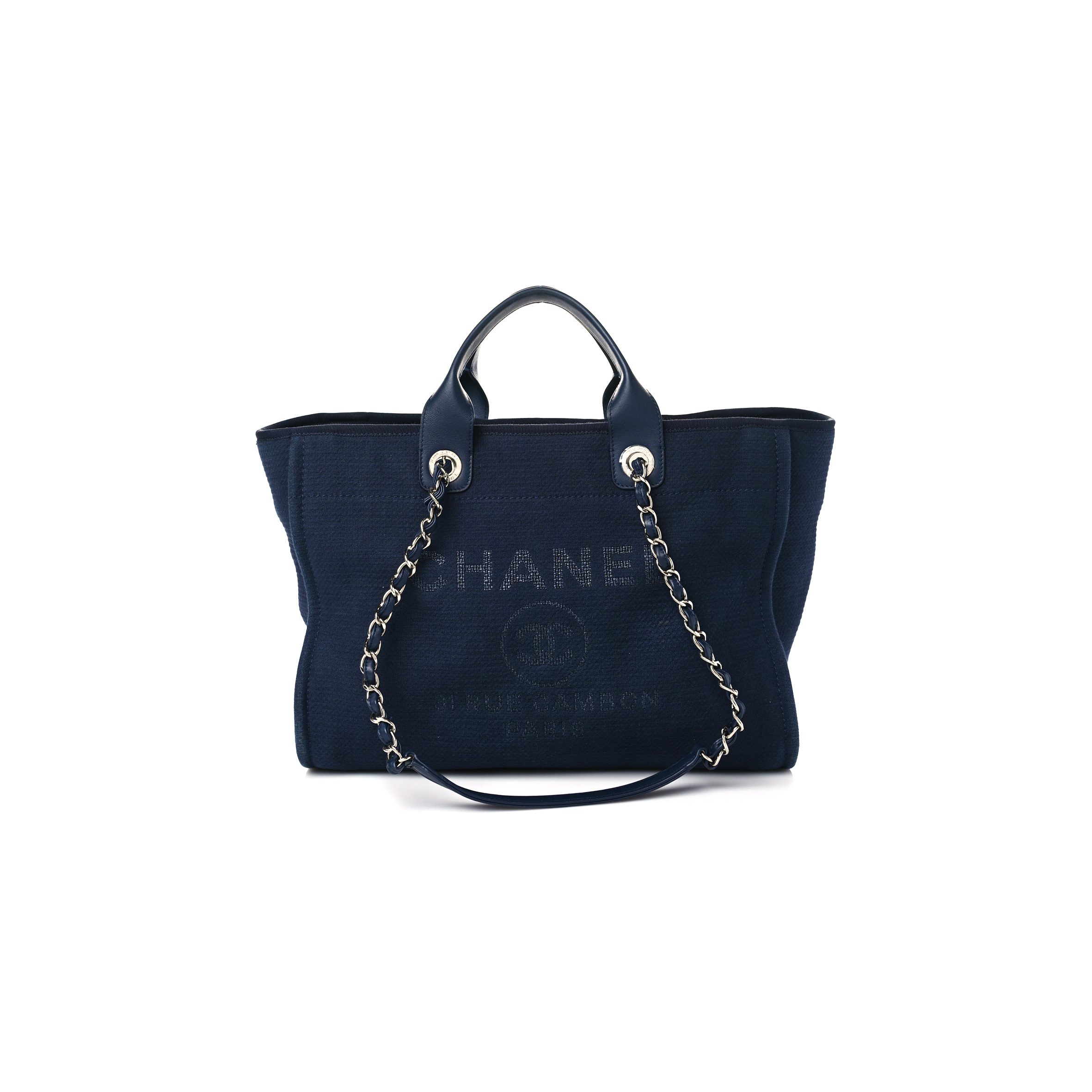 CHANEL MIXED FIBERS CALFSKIN MEDIUM DEAUVILLE TOTE NAVY BLUE 1142532 (39*29*20cm)